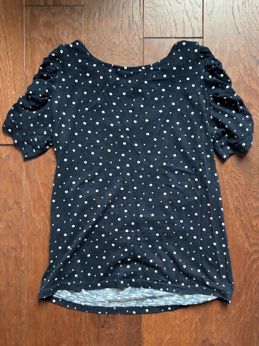 Anthropologie women’s boat neck Mid Sleeve Polka Dot Navy Top S